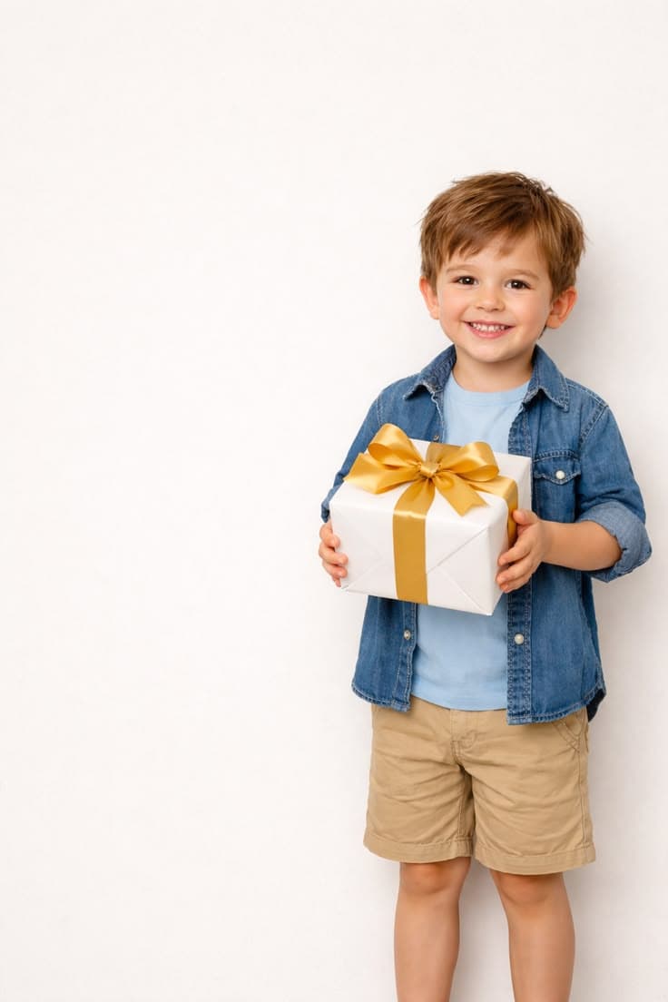 Menino com presente dourado